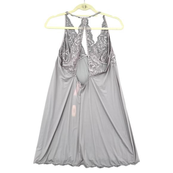 Victorias Secret Light Gray Sheer Lace Trim Halter Neck Chemise Womens Large - Picture 2 of 7